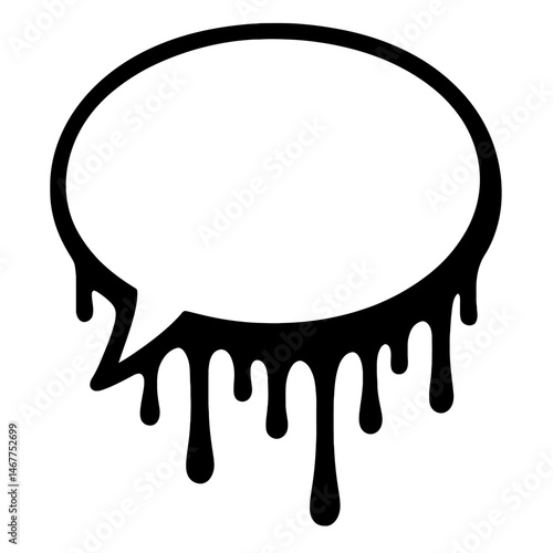 Black Outline Oval Speech Bubble with Dripping Paint. Graphic Element Vector Icon for Communication, Dialogue, or Artistic Effect.