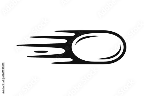 Black Silhouette Speeding Oval Shape. Graphic Element Vector Icon Symbolizing Fast Motion, Dynamic Movement, or Speed.