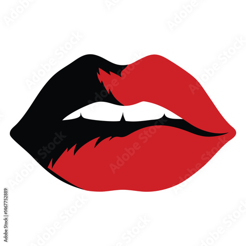 Seductive pair of lips shows one side red and one side black
