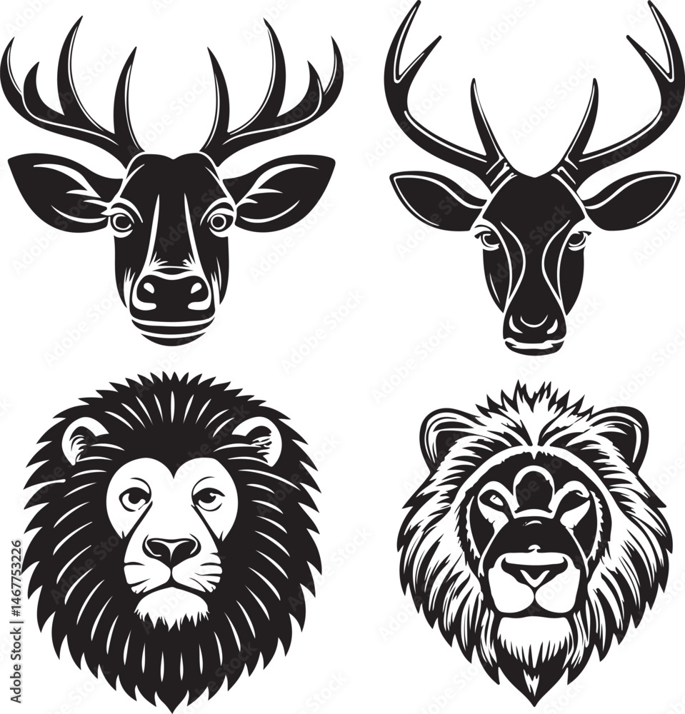 Naklejka premium Silhouette animals head