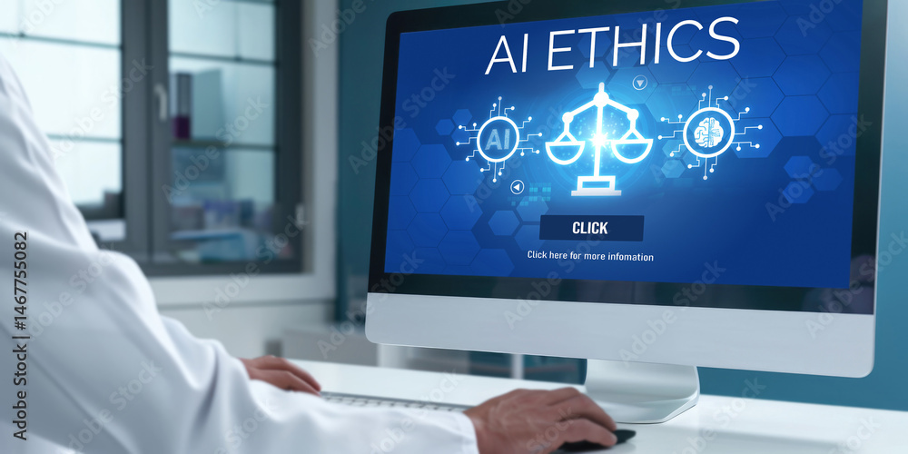 AI ethics responsibility standard law and rules on computer screen provide report of AI ethic transparency preventing technology crime. brisk AI ethics responsibility standard law and rules on computer screen provide report of AI ethic transparency preventing technology crime. brisk