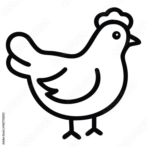 Simple outline of a chicken standing, shown with minimalistic detail and clean lines