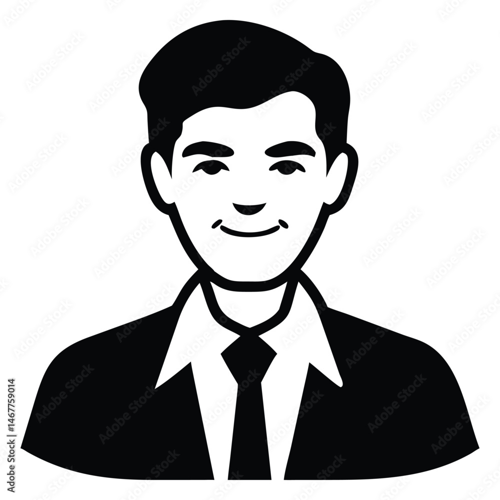 Smiling businessman avatar presents a minimalist and clean aesthetic suitable for diverse applications Smiling businessman avatar presents a minimalist and clean aesthetic suitable for diverse applications