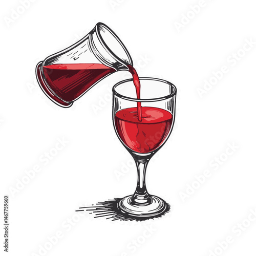Pitcher pouring sangria into wine glass in a minimalist style  