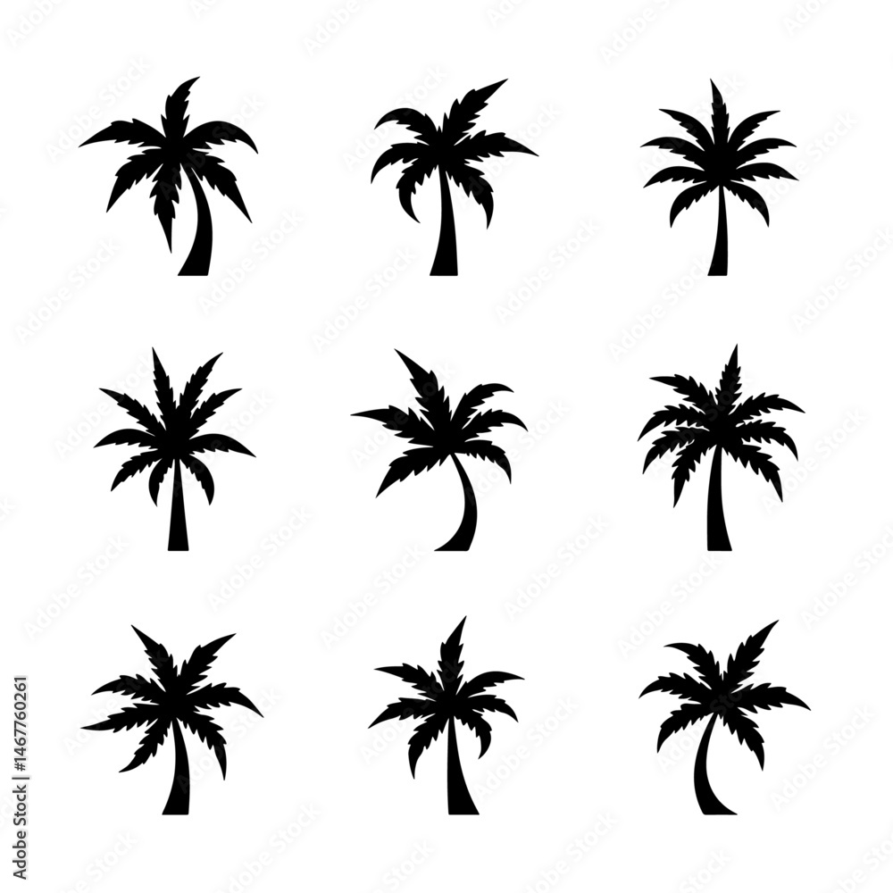 Set Pulm set silhouette vector on white background Set Pulm set silhouette vector on white background