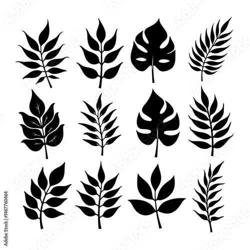 A set of flowers and leaves for making tattoo compositions. Black linear illustration isolated on a white background.