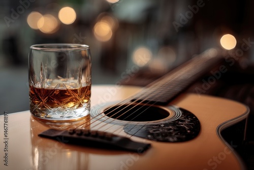 Whiskey and Acoustic Guitar: A Warm, Intimate Still Life