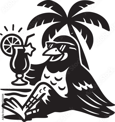 black and white cartoon illustration of a palm tree