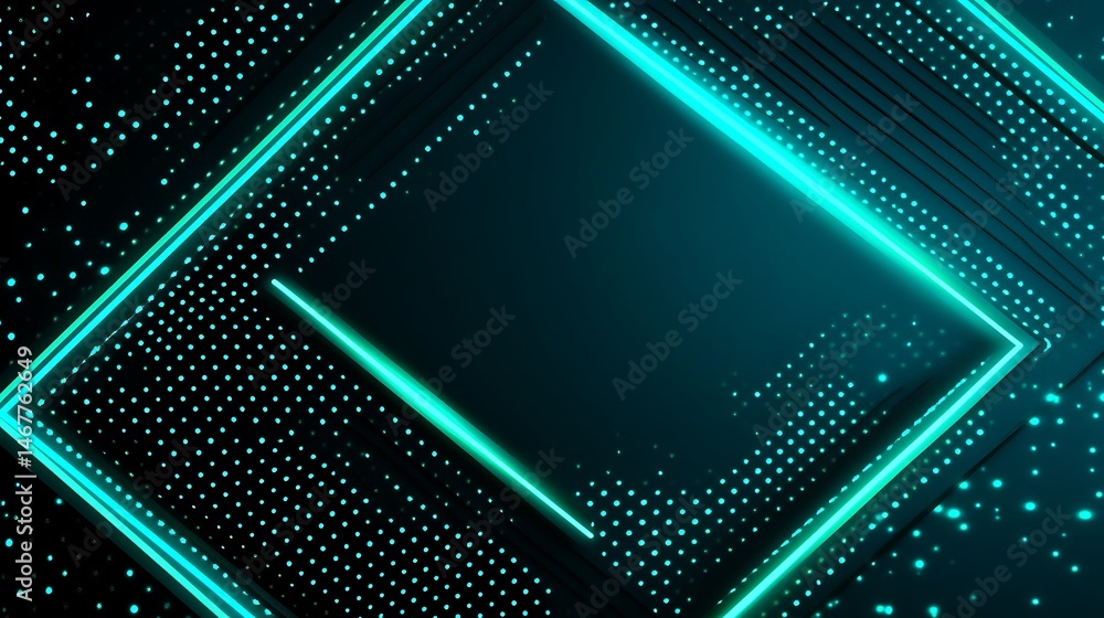 Neon Square Frame on Tech Background Neon Square Frame on Tech Background