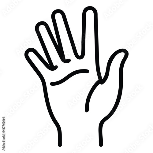 Stylized open hand shows five fingers in a minimalist outline vector