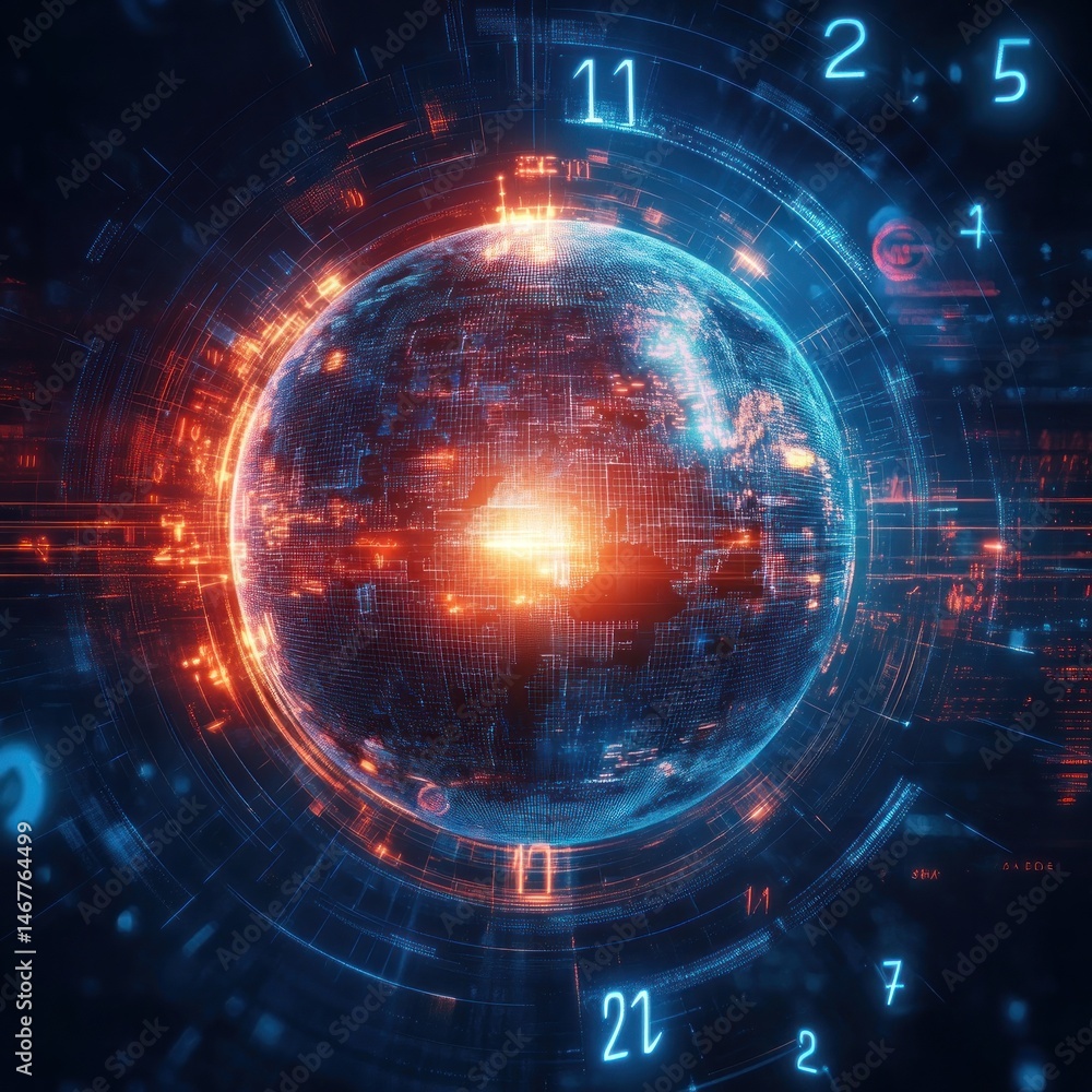 Obraz premium Futuristic globe with digital overlay