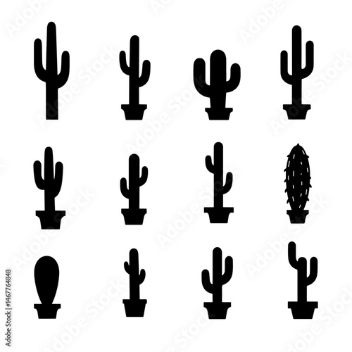 Set cactus silhouette isolated vector on white background