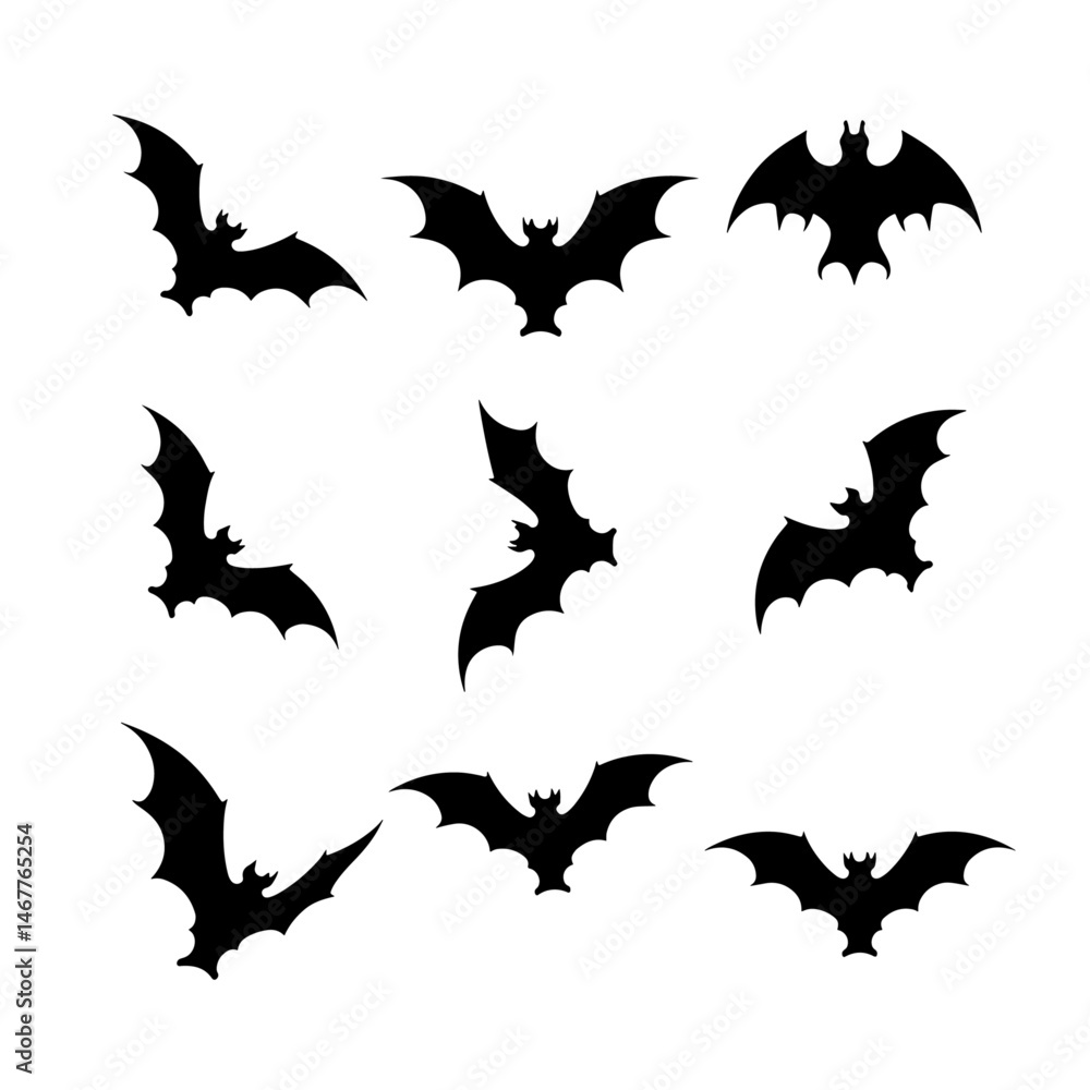 Fototapeta premium Set of bats silhouette vector on white background 