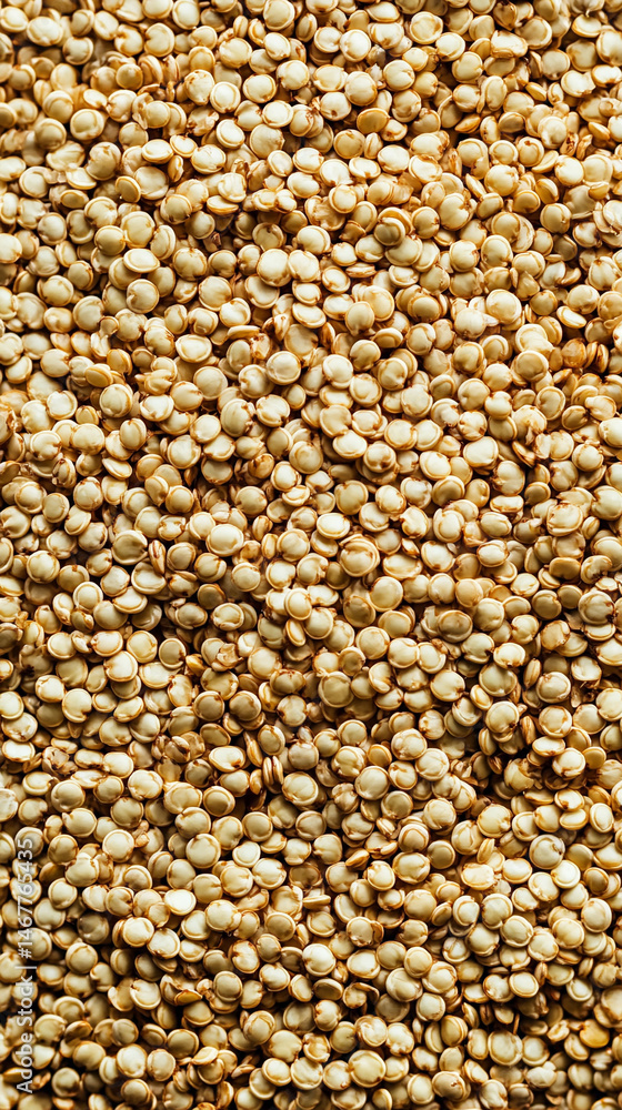 Close-up of raw white quinoa seeds showing detailed texture and natural pattern. Symbolizes health, nutrition, and organic simplicity in a wholesome superfood background for culinary or wellness theme