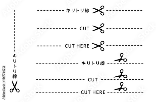 キリトリ線・切り取り線・ハサミのアイコンイラスト