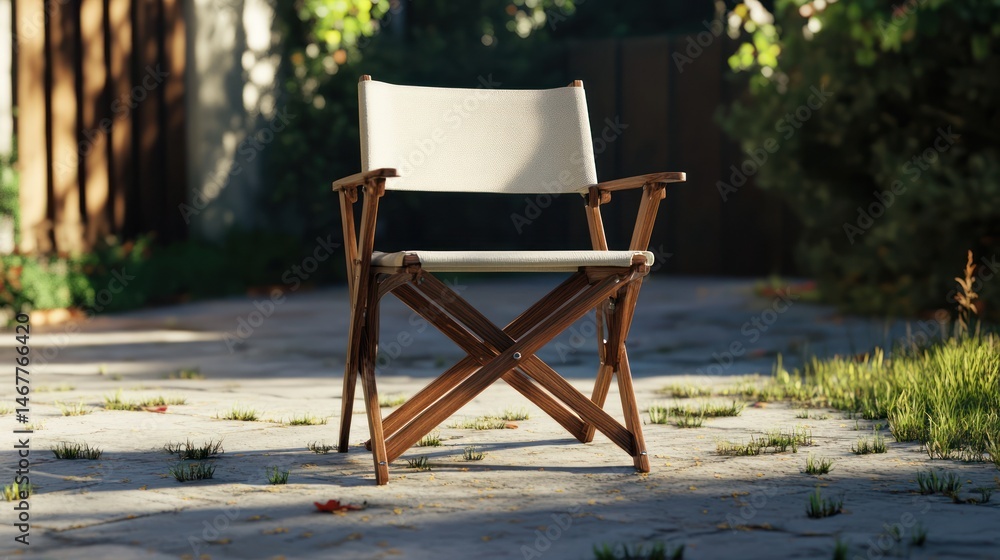 Fototapeta premium Outdoor folding chair on patio, sunny day