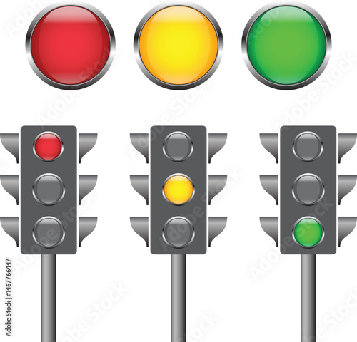 Traffic control signal light red, yellow and green color flat colorful highway light.
