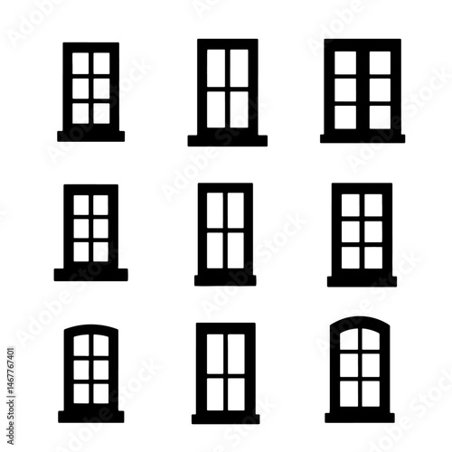Set window silhouette isolated vector on white background