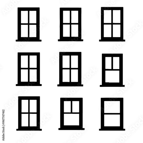 Set window silhouette isolated vector on white background
