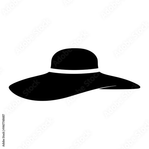 Elegant Black Floppy Hat with White Band Illustration for Fashion Design