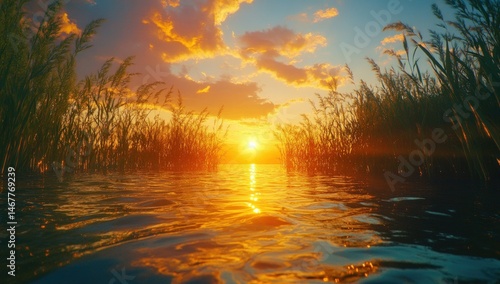 Serene sunset over a tranquil waterway