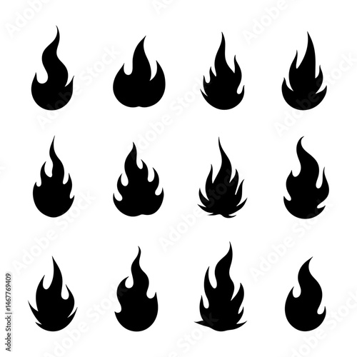Vector illustration of simple fire silhouette on white background icon vector set. Fire flame symbol. Flame icon collection