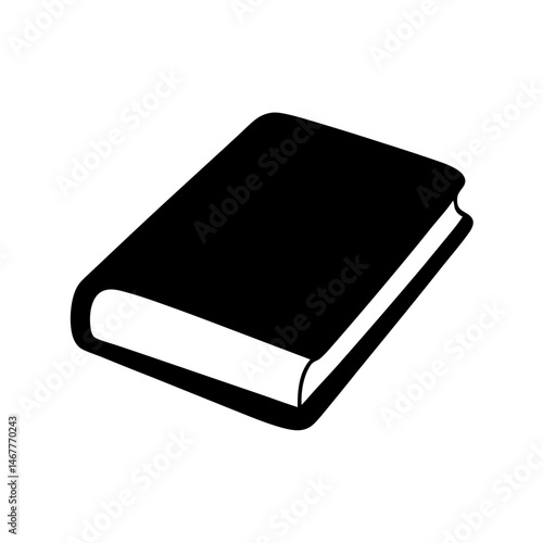 Simple black and white illustration of a hardcover book lying flat