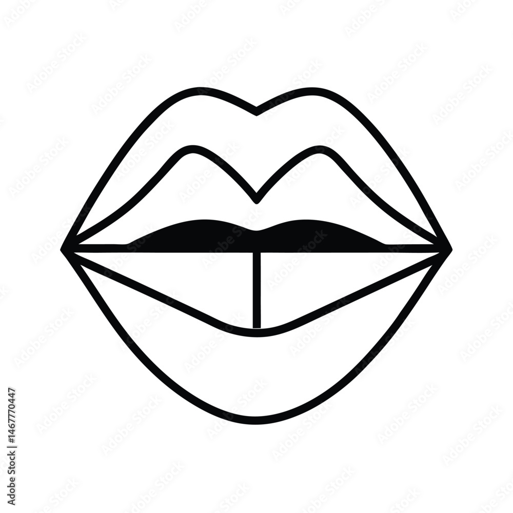 Minimal Lips and Mouth Line Drawing in Black Ink Minimal Lips and Mouth Line Drawing in Black Ink