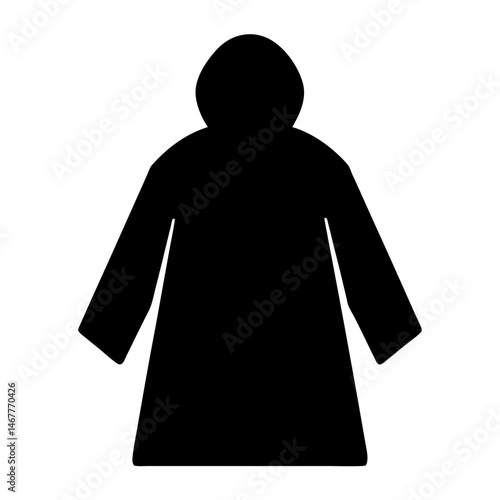 Black silhouette of a hooded figure wearing a tunic or robe outline