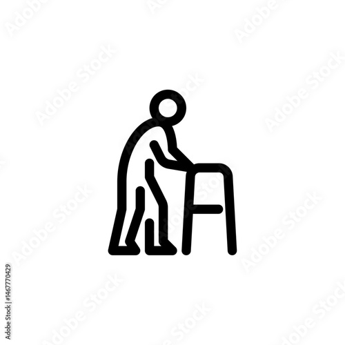 disabled person using walker outline icon. Disabled people line art illustration.