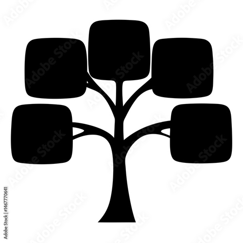 Minimalist tree diagram with rounded square leaf shapes against white background