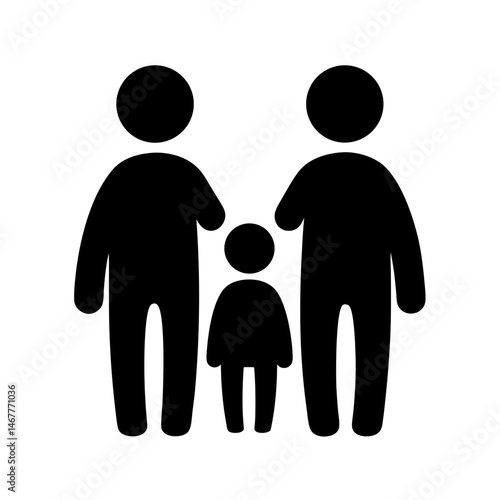 Stylized depiction of a family unit consisting of two adults and child