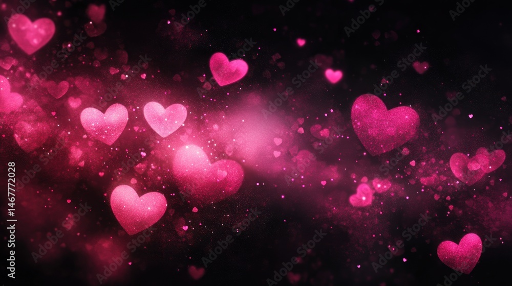 Floating hearts in a sparkling cosmic display for affection and fondness Floating hearts in a sparkling cosmic display for affection and fondness