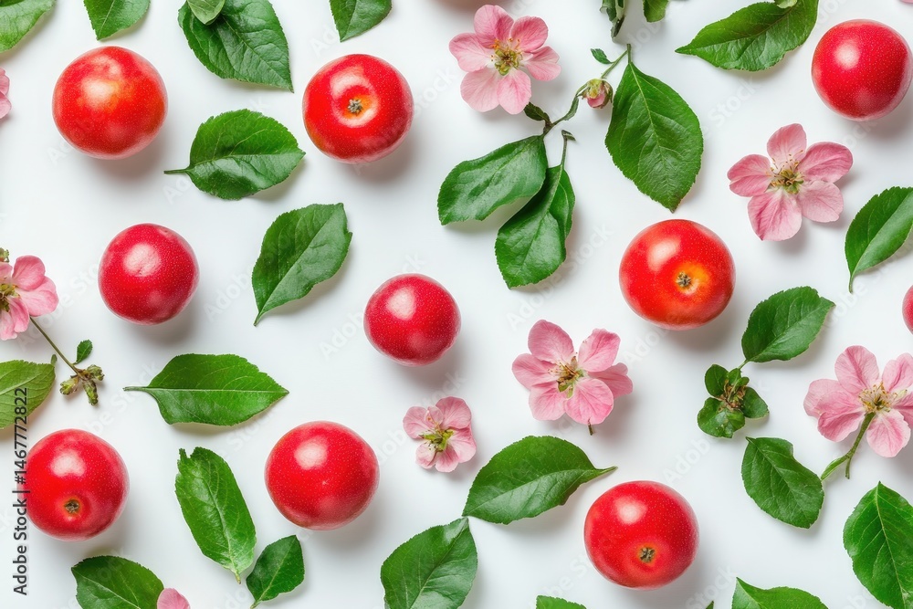 Red fruits, pink blossoms, green leaves pattern (1) Red fruits, pink blossoms, green leaves pattern (1)