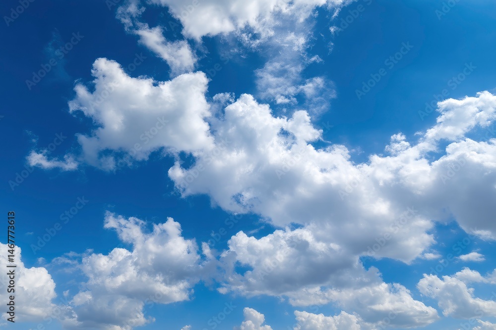 Fototapeta premium Serene Cumulus Cloudscape: A Vivid Blue Sky