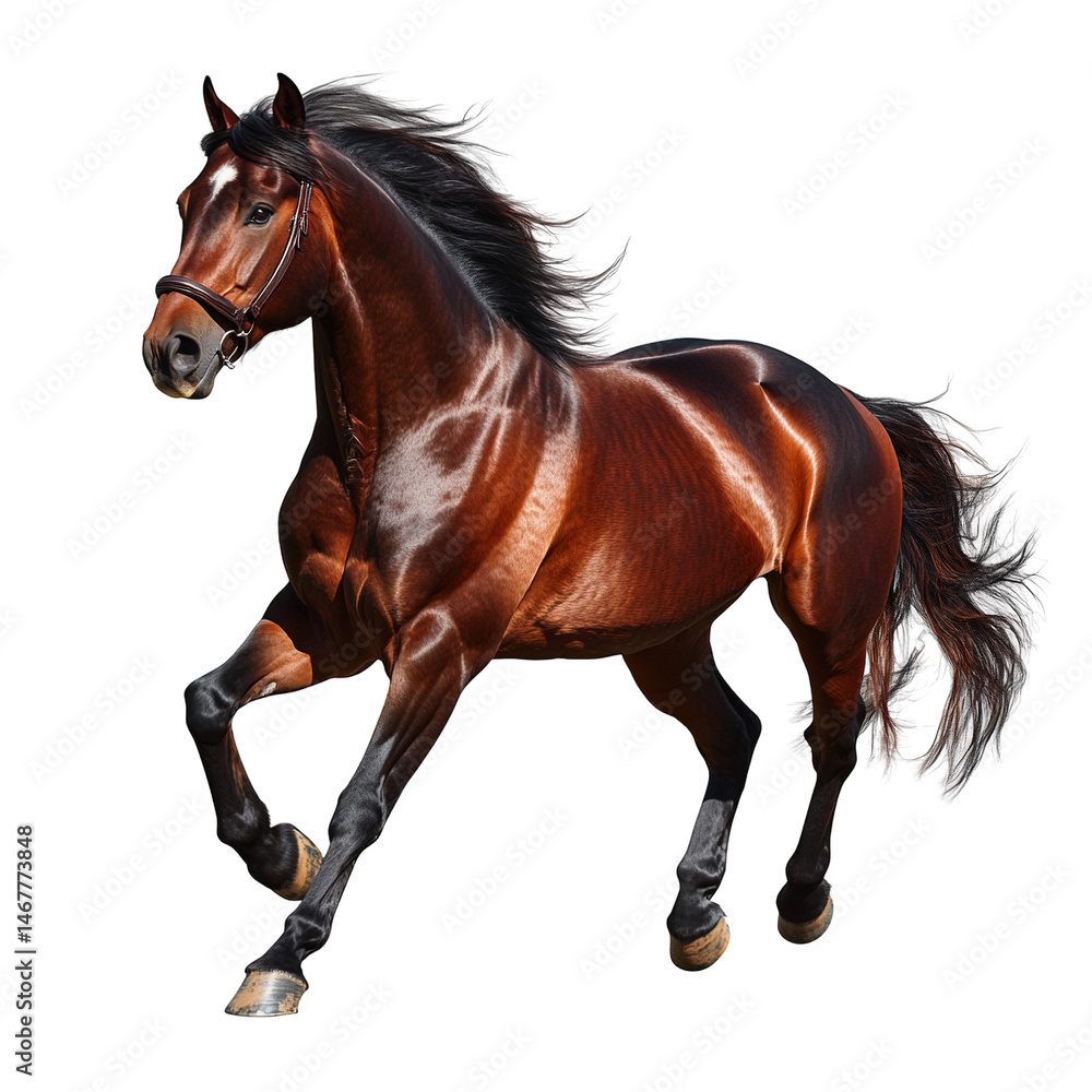 Obraz premium Majestic chestnut stallion galloping against a stark backdrop for equestrian enthusiasts