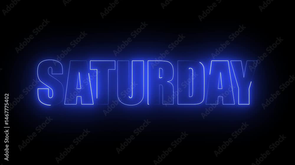saturday text animation with neon Effect.Abstract glowing neon text saturday text animation with neon Effect.Abstract glowing neon text