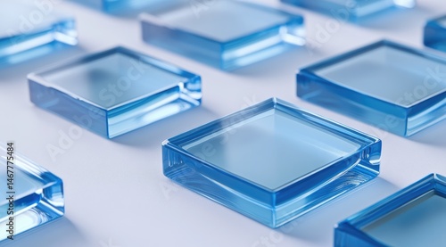 Light blue glass cubes arranged in rows