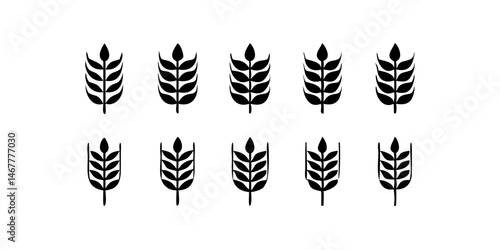 Three stylized black wheat ears on a white background.Simple, graphic illustration of three stylized wheat ears.