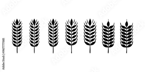 Three stylized black wheat ears on a white background.Simple, graphic illustration of three stylized wheat ears.