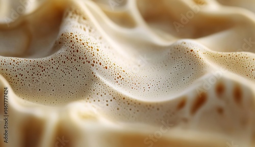 Obraz na płótnie Close-up of creamy foam with wavy texture and small bubbles. w salonie