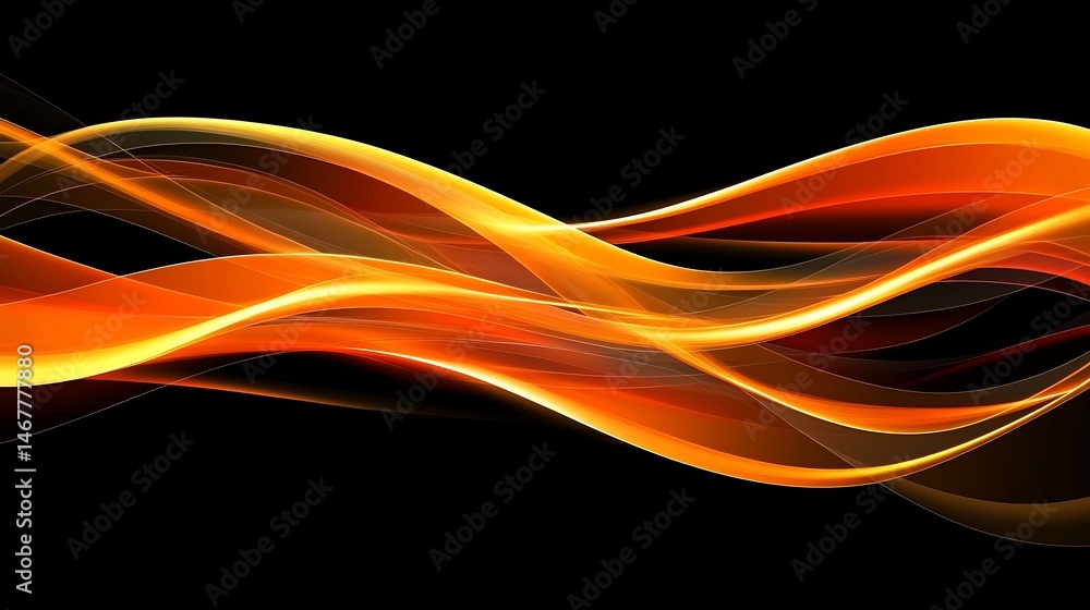 Fototapeta premium Abstract orange waves on black background