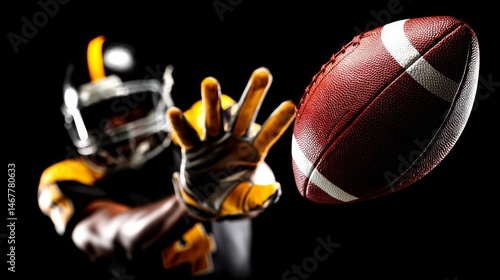 Dynamic football player reaching out to catch a pass during a game
