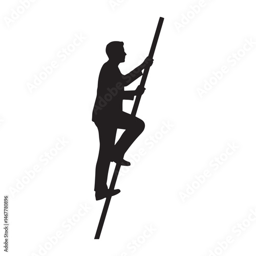 Silhouette of Person Climbing Ladder Representing Growth, Progress and Ambition. Vector illustration.
