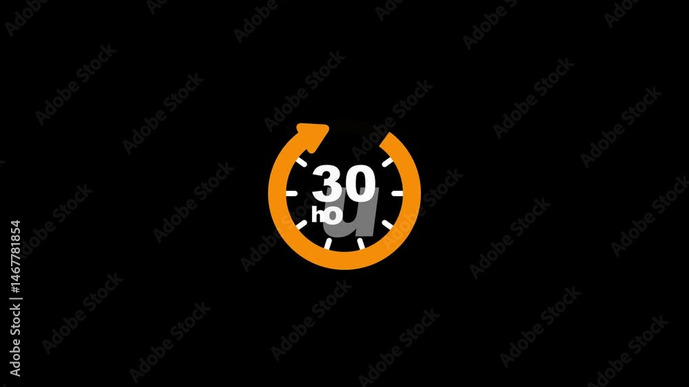30 Hours timers Clocks, Timer 30 Hour icon, countdown icon. Time measure. The chronometer icon is isolated on black background. Clock , timer (time passage , waiting time ) animation (4K). 30 Hours timers Clocks, Timer 30 Hour icon, countdown icon. Time measure. The chronometer icon is isolated on black background. Clock , timer (time passage , waiting time ) animation (4K).