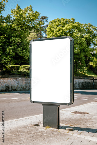 Street billboard with blank display under blue sky - mockup