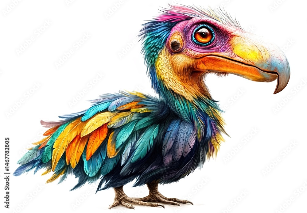 Fototapeta premium Colorful bird with large beak on white background.