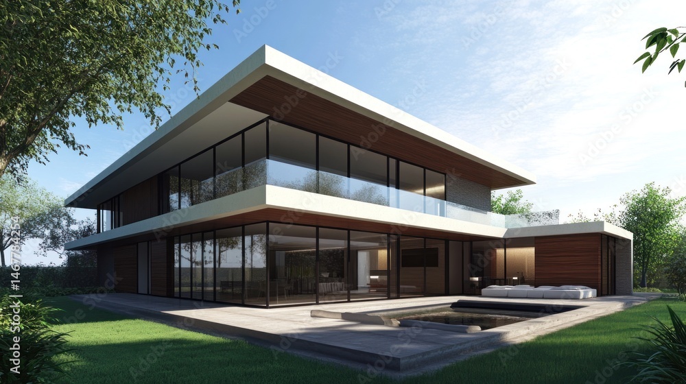 Contemporary dream home with sleek lines, glass walls, and manicured lawns Contemporary dream home with sleek lines, glass walls, and manicured lawns