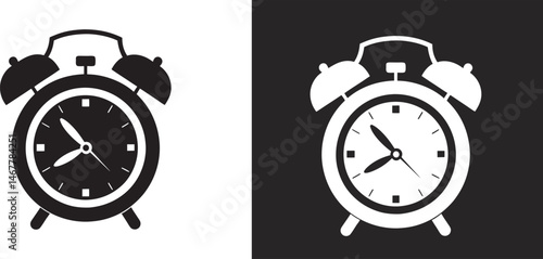 alarm clock vector silhouette, black and white vector icon clipart