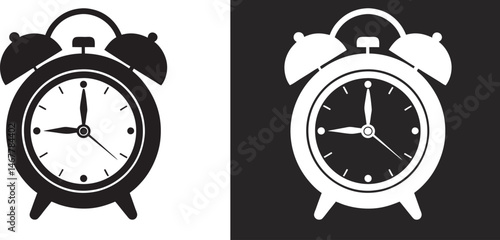 alarm clock vector silhouette, black and white vector icon clipart